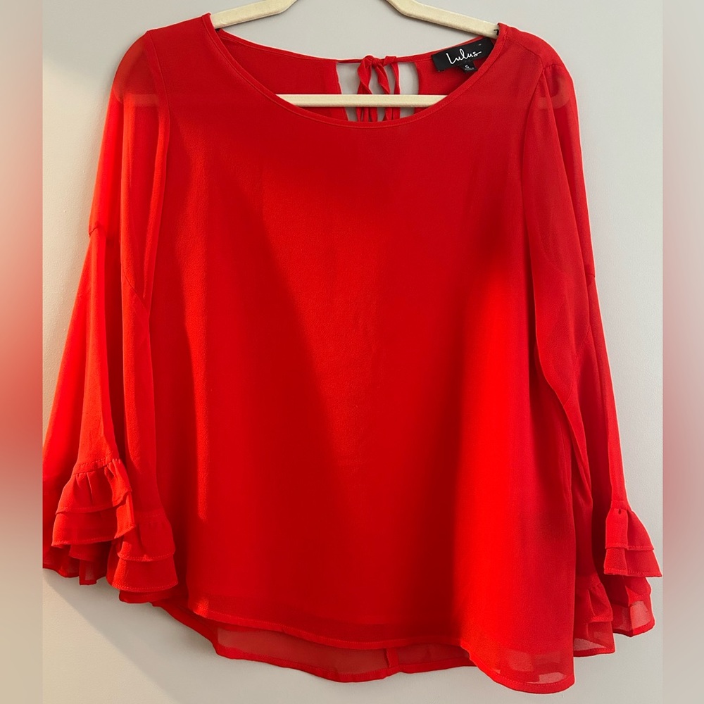 Lulu's Red Chiffon Blouse